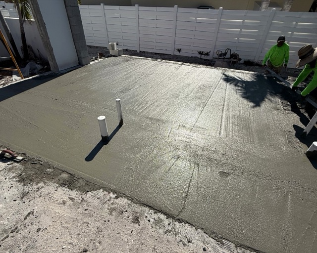 Freshly finished patio slab at a coastal home